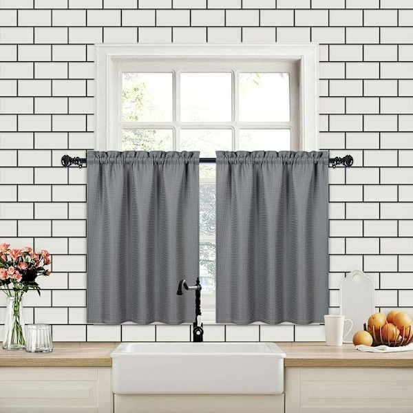 Betterlife Myk Stoff Kort Gardiner, Liten Kort Kjøkkengardin for Små Vinduer med Stanglomme, Grå, 74 x 60 cm, Sett med 2{EE}