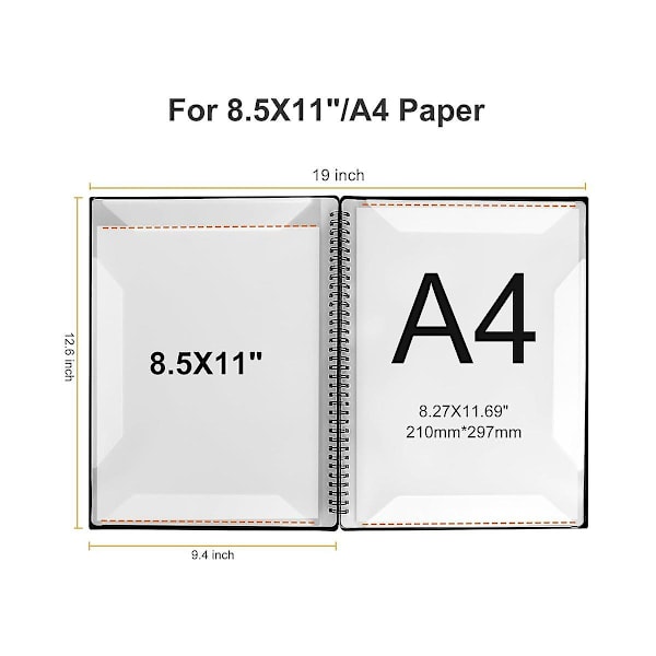 Notställspärm, 60 sidor, nothållare, passar A4-format, skrivbar och utbytbar notställspärm {F2}