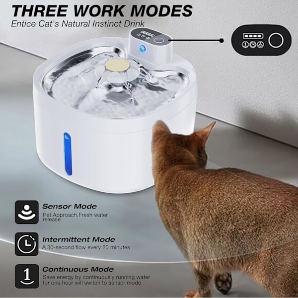 Katt Vattenfontän, 2.6L Trådlös Automatisk Husdjursfontän med Vattennivåfönster för Katter och Hundar med Rörelsesensor, Batteridriven Ultra
