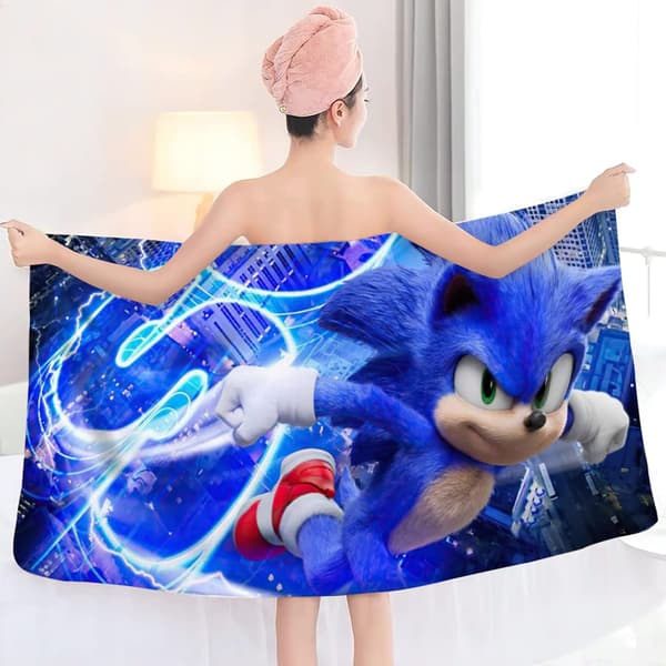 Sonic 3D-tryckt badhandduk för barn, poolhandduk, barnbadhandduk, ultramjuk, superabsorberande, hållbar