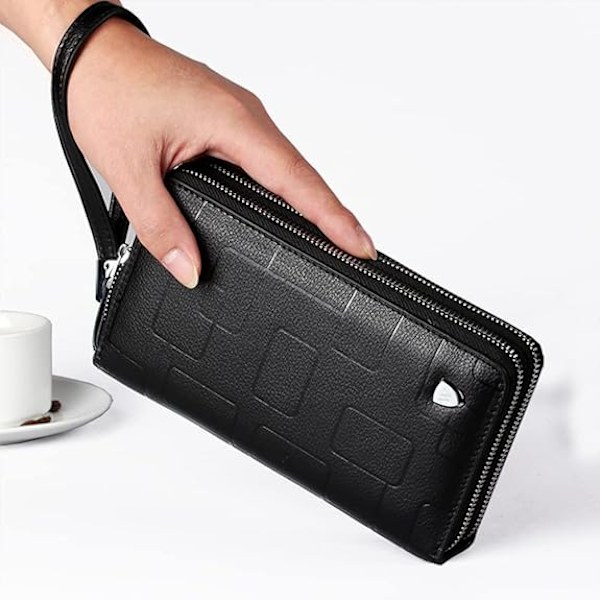 Herrar Clutch Väska Handväska Äkta Läder Plånbok Dragkedja Lång Plånbok