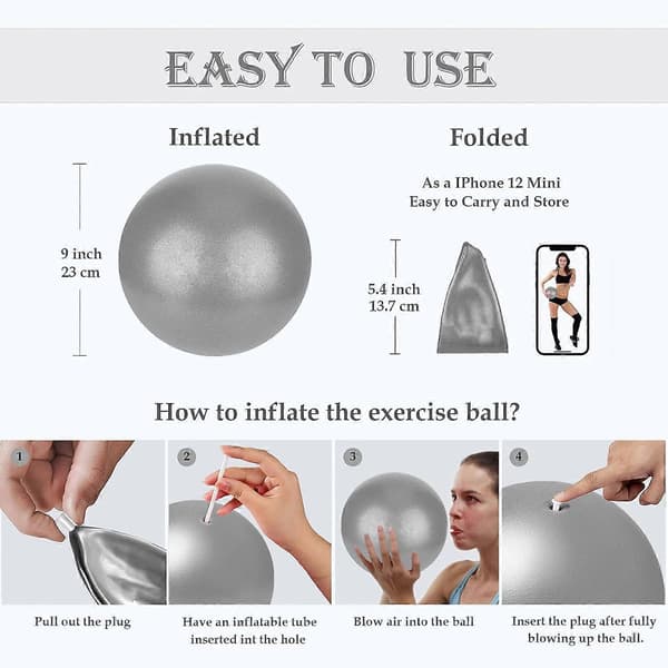 Liten Pilatesboll 9 Tum, Terapi- & Träningsboll för Yoga, Coreträning, Balans & Fysioterapi 2 Gray Balls