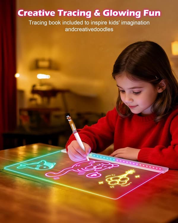Oppladbart LED-tegnebrett, viskbart DIY-lysskrivebrett for barn White border 35×25cm