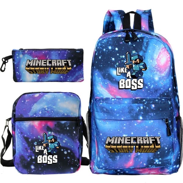 Minecraft Ryggsäcksset, Skolväska med Matsäcksväska & Pennfodral, Casual Studentryggsäck**Stjärnblå 3 Starry Blue 3