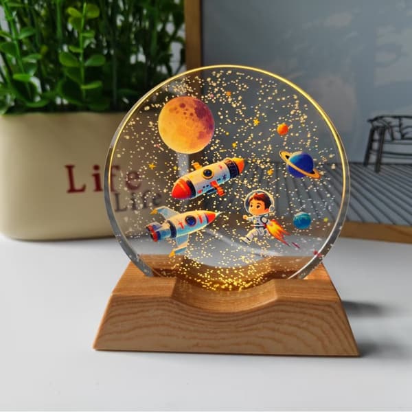 Galaxy Krystallkule LED Nattlys 3D Romlampe USB Skrivebordsdekor Soverom Stemningsbelysning Gave*6cm + varmt lys base*2 2 6cm + warm light base
