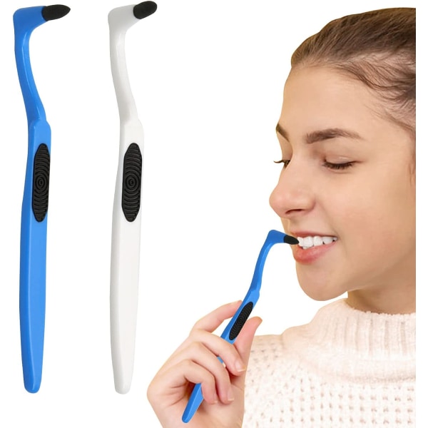 2-delad tandplackborttagare, tandrengöringssats (vit och blå) för att ta bort tandplack och orenheter