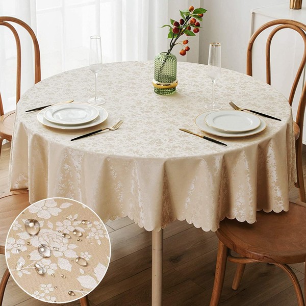 Waterproof Round Heavy Duty Tablecloth Kitchen and Dining Room Wipeable Tablecloth