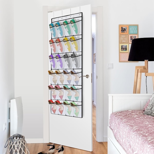 24 Store Rom Over Døren Skooppbevaring Organizer Hengende Skooppbevaring Mesh Hengende Skooppbevaring Hengende Skohylle for Menn Kvinner, Hvit