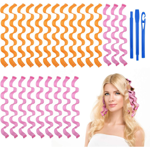 Varmløse Krøller - 24 stykker - 45 cm - krøller - spiralkrøller - rosa/oransje