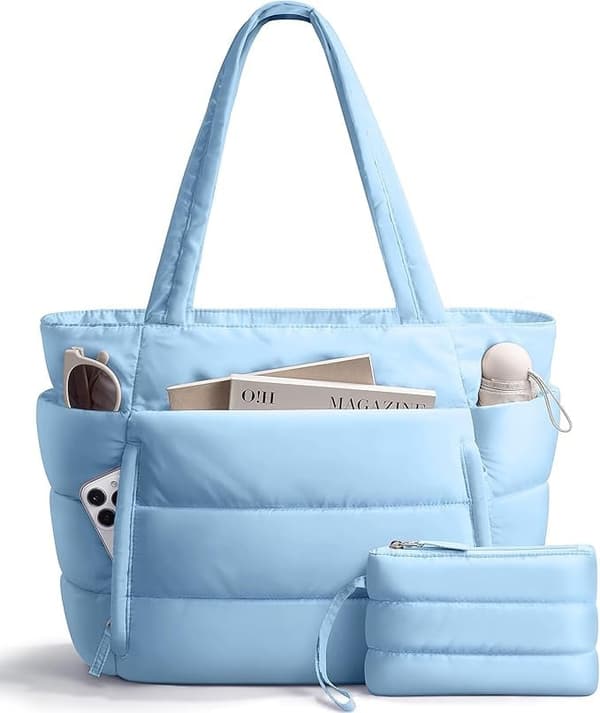 Stor Puffer Tote Bag för kvinnor 15,6\" laptopfodral, 20L Beige