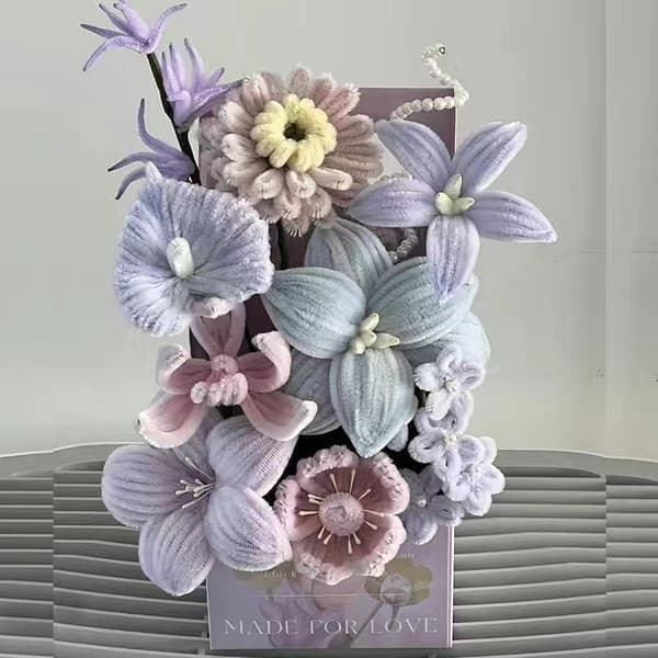 DIY Blomsterbukett Kit – Piprensare Hantverksset med Presentförpackning Handgjort Konstkit*Persikoblomma* Peach Blossom