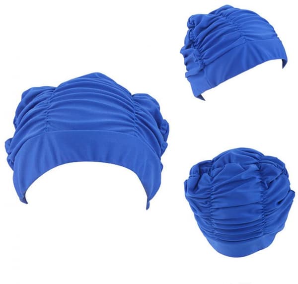 AVEKI Fargerik Plissert Nylon Stoff Badehette Stor Badehette Varm Kilde Badehetter for Voksne Menn Kvinner Langt Hår, Kongeblå{f2}