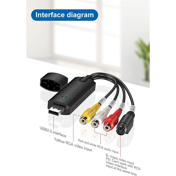 USB 2.0 Video Digital Konverter Lyd Video Capture Card Adapter for NTSC/PAL/SECAM, Støtter WIN10