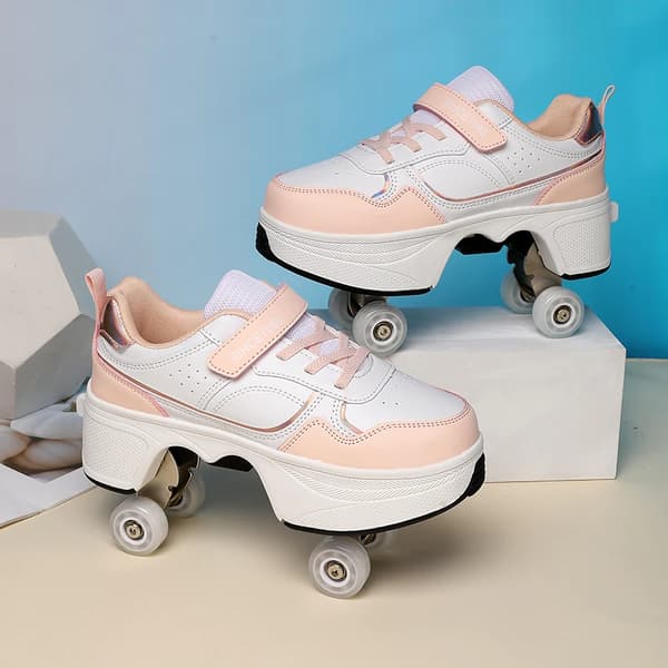 Børnerulleskøjter Justerbare Deformationssko 4 Hjul Inline Skating Sneakers til Drenge Piger Studerende og Voksne LB-858-Purple 35