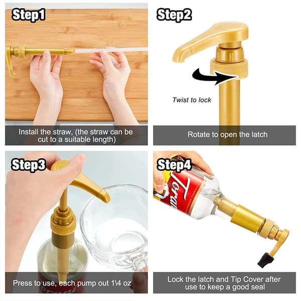 Sirup Pumpedispenser 5 Stk. 28-400, Plastik Sauceflaske Trykhoved til Ketchup, Guld