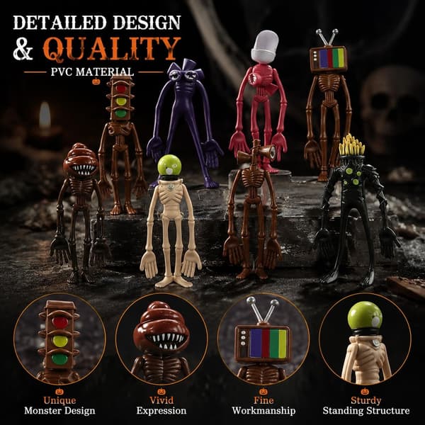 8 x Siren Head Halloween Dekoration Skräckmonster Figurset