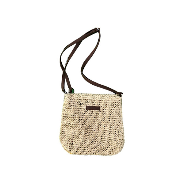 Halmväska för Kvinnor, Sommar Strand Crossbody Väska med Dragkedja och Justerbar Axelrem, Boho Vävd Handgjord Axelväska, (Off-White) off-white