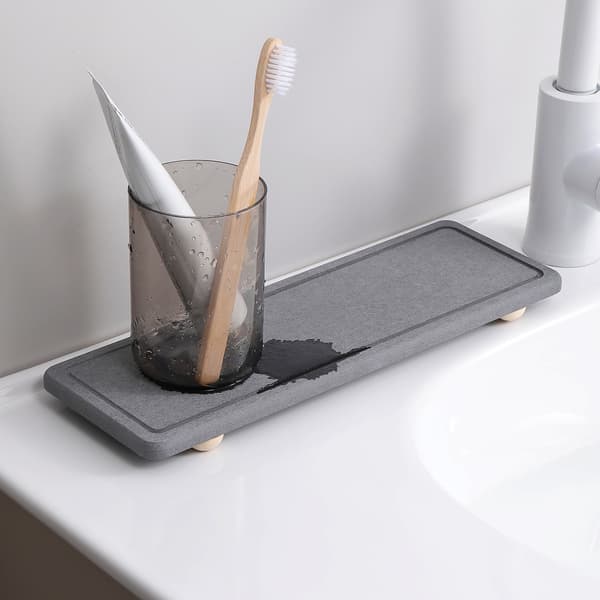 Nordisk Minimalistisk Koppbricka i Kiselgur – Stenabsorberande Dräneringsmatta med Bambuställ Medium gray 30*10cm