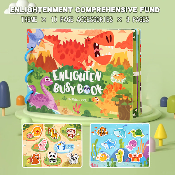 Enlightenment tidlig utdanning dinosaur dyre stille klistremerkebok busybook barn opptatt klistremerkebok pedagogiske leker 1