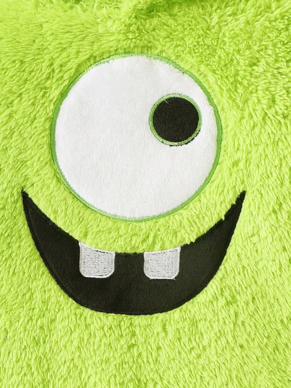 Pikkupojan hirviöaiheinen hupullinen pehmohaalari demoninkorvilla green 6-9M