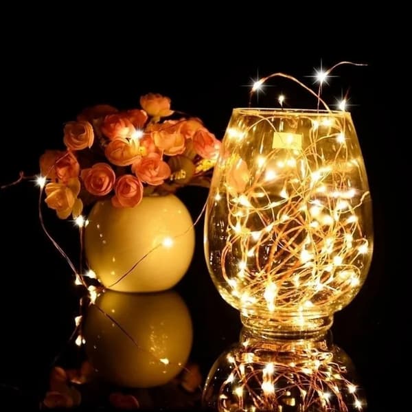 LED lyslenke kobbertråd 1m 2m 3m 5m batteridrevet julebelysning trekrans bryllupsdekorasjon WHITE 2M