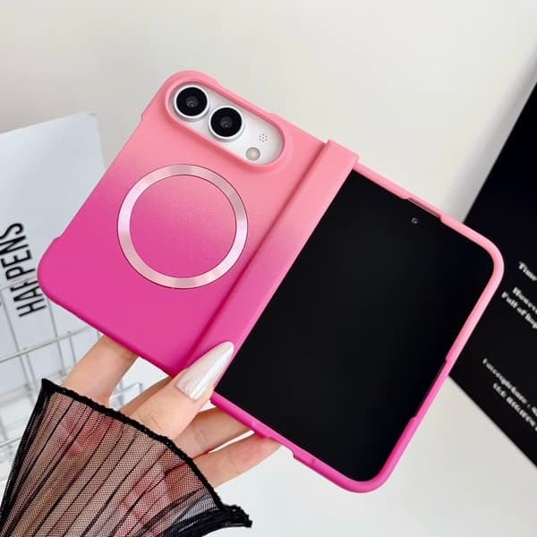 iPhone Duo Sammenleggbart Deksel, Støtsikkert Magnetisk Telefondeksel med Flytende Gradientdesign, Beskyttende Dobbeltskjermdeksel Pinkish-rose