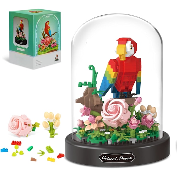 Blomsterbuket Byggekit til Voksne, Dyr Blomster 551 STK Botanisk Samling Mini Byggeklodser Sæt, Valentinsdag til Hendes Mor (Papegøje)