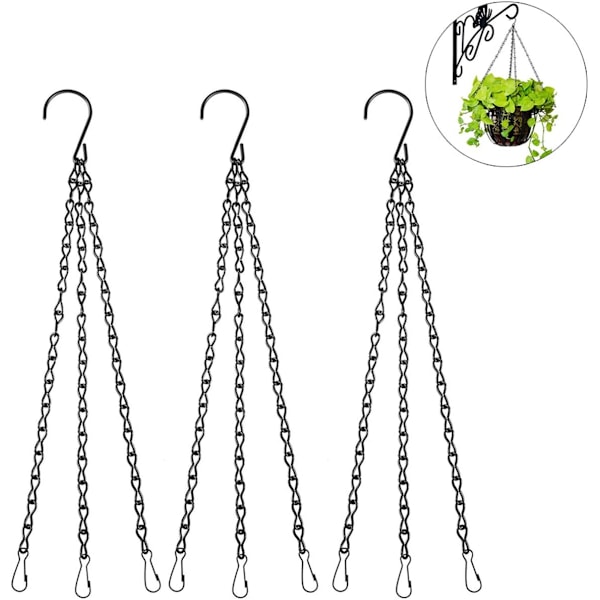 3-pack Hängande Kedjeset, Ersättningskedja, Metall, Hängande Korg, Kedjor, Trädgård, Blomkruka, Växthängare med Klämmor och Krokar för Fågelmatare{HH}