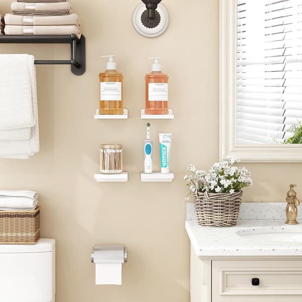 Små flytande vägghyllor 4-pack 13 × 13 cm – Rustika trähyllor för sovrum, vardagsrum, kök och badrum vit*-F2- white brown