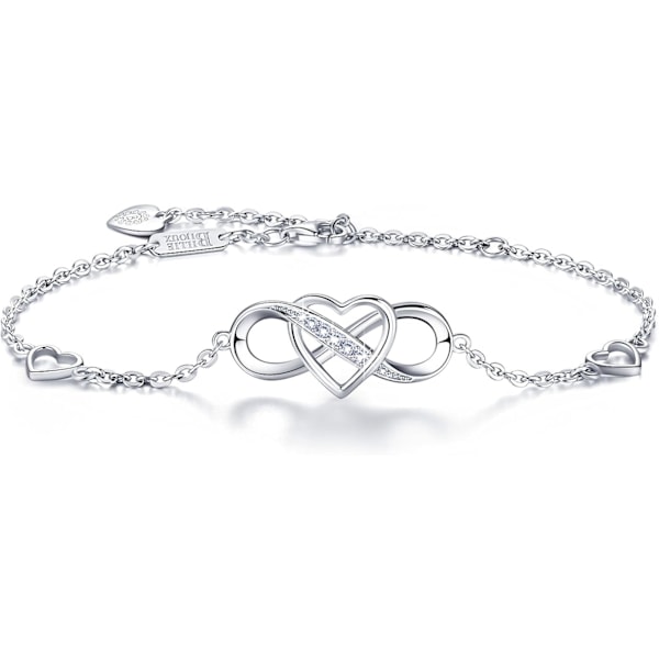 Damarmband 925 Sterling Silver Infinity Hjärta Vitguldpläterat Diamant Justerbart Armband Bästa Mors Dag-presenter för Kvinnor Flickor
