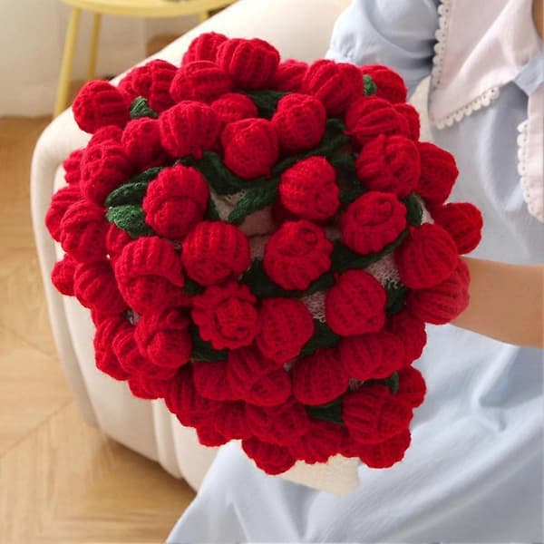 Ferdig blomsterbukettteppe Håndlaget sammenleggbare roser for hjemmeinnredningsgave Red 80cm