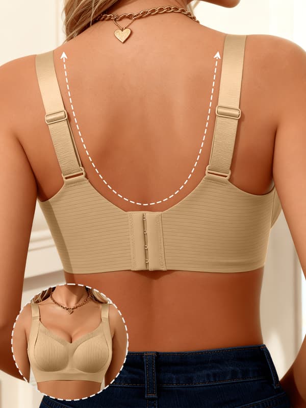 Dame BH med brede stropper, push-up, uten bøyle, komfortabel, uformell, ensfarget Apricot L