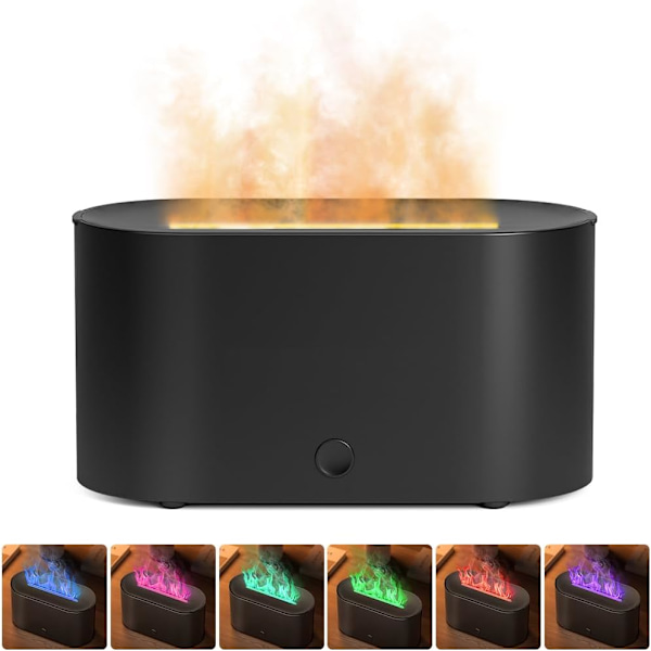 7 Farver Simuleret Flamme Luftfugter Aroma Diffuser med Farveskiftende Natlys til Hjem Aromaterapi Luftfugter Sort