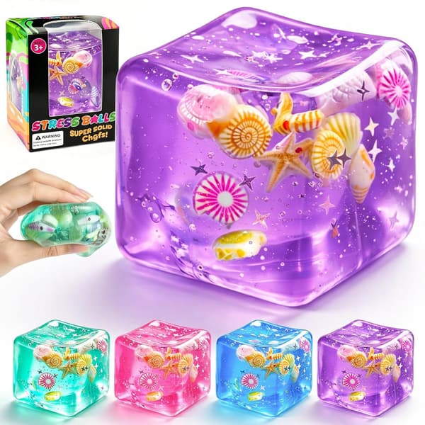 Havskjell Squishy Cube Stresslindrende Sensorisk Fidget Klemmeleke Purple