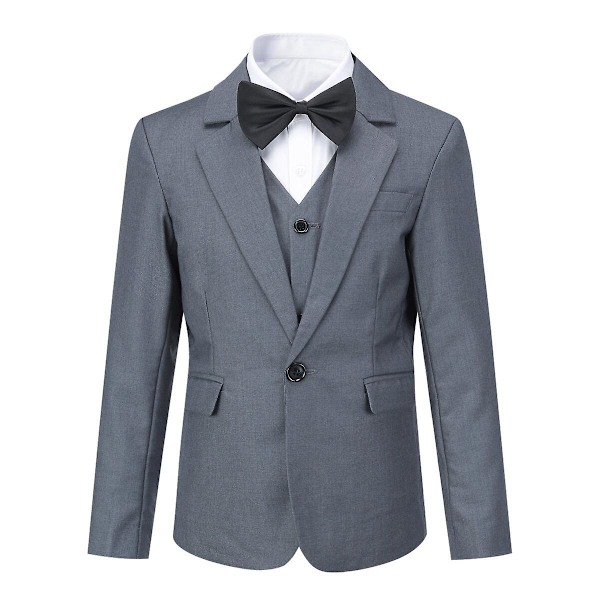 Sliktaa Pojat 3-osainen Slim Fit -puku, Blazer, Liivi ja Housut, Harmaa Grey 90CM