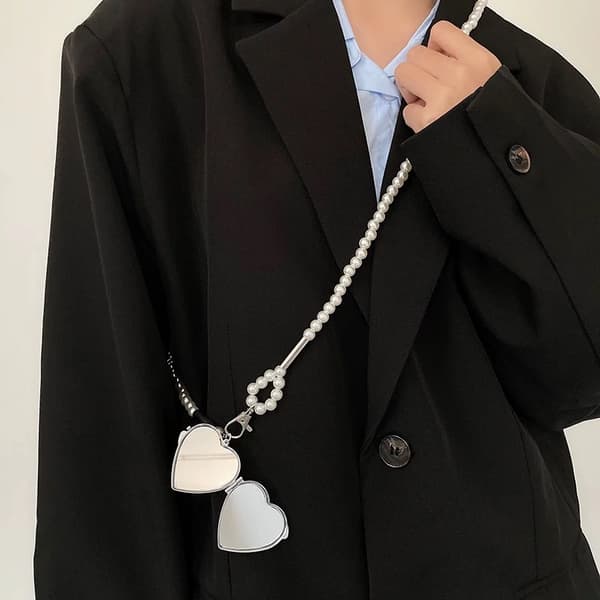 Perletaljekæde - Crossbody-bælte med hjertevedhæng - Moderigtig taljerem til kjole og blazer