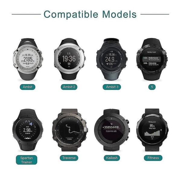 Laddare kompatibel med Suunto 3 Fitness, Suunto 5, Traverse, Kailash, Spartan Trainer, Ambit 1 2 3 - USB-laddningskabel 100cm