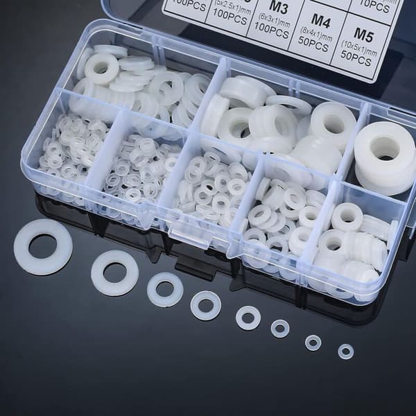 500 stycken platta brickor i nylon, platta brickor isolering rund distansbricka VVS-sortimentskit - Vit, M2/M2.5/M3/M4/M5/M6/M8/M10(f2)