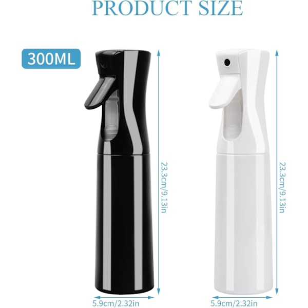 2 st Tomma Plastsprayflaskor för Hårvatten 300ml Kontinuerlig Vattendimma Tom Sprayflaska, Multifunktionell Fin Vattendimsprayflaska{F2}