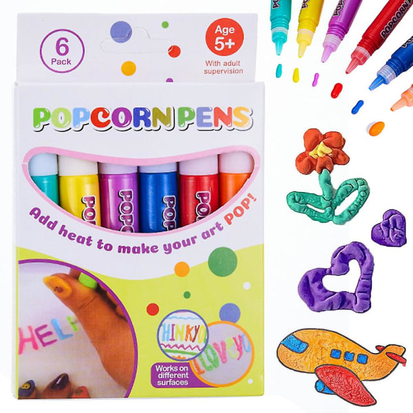 Julegaver DIY Bubble Popcorn Ritpenne, magiske Puffy Pens Farve Maling Pen, puffy Bubble Pen