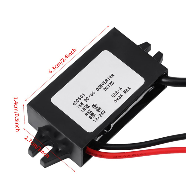 DC-DC-alasvirtalähde 12V - USB 5V 3A -muunnin Vedenpitävä muunnin Kaapelimuuntimet