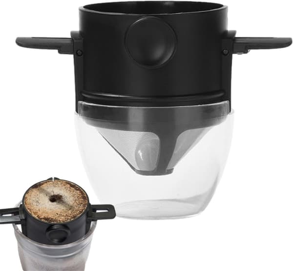 Återanvändbart kaffefilter med kopp - Droppare i rostfritt stål - Permanent kaffefilter för resor, camping, hem