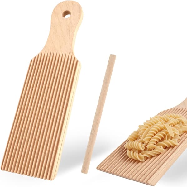 Gnocchibrett med kjevle, bøk tre pasta spaetzle maker for hjemmelagde nudler