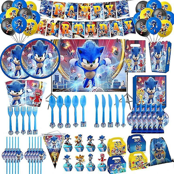 Tegneserie Sonic Festutstyr Gutter Bursdagsfest Engangs Servise Sett Papirtallerken Kopp Servietter Baby Shower Dekorasjoner