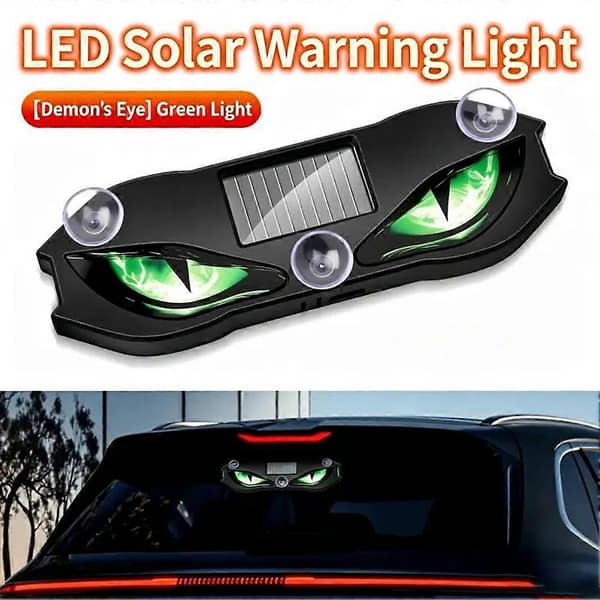 Solcelle Bil Devil Eyes LED-lys, Trådløse Dynamiske Ambient Bilinnredningslys, Ingen Ledninger Sugekoppdekorasjon for Lastebil, Bil, SUV Green Light