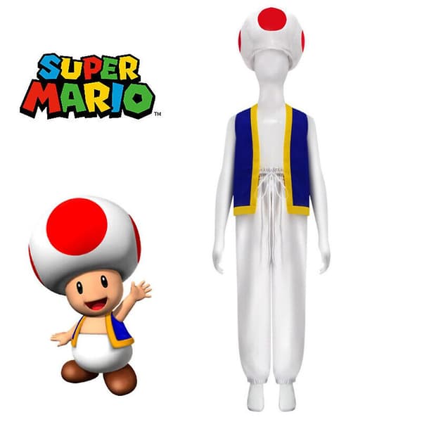 Voksen Super Mario Bros 2 Toad Cosplay Party Kostume Toppe+Bukser+Hat Sæt Gave