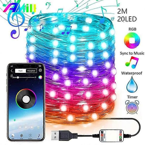 LED-julgransslinga med smart Bluetooth-app för festdekorationer, sagoslinga, 20 meter, färger{hw}