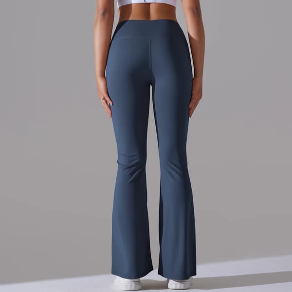 Dam Hög Midja Utsvängda Yogabyxor Enfärgade Stretch Vida Ben Träningsbyxor Navy M