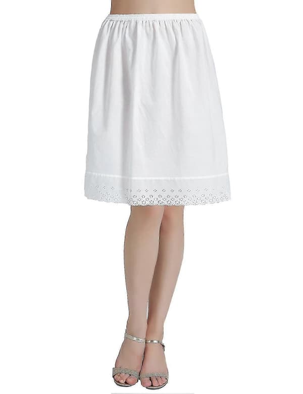 100 % bomull dame halv underkjole med blondebroderi Ivory-50cm Length M