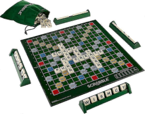Deluxe Scrabble-set med låsbara brickor för familjekul{h}
